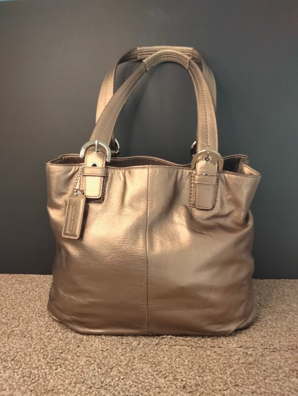 Coach Soho Bronze Metallic Leather Tote Shoulder Bag F17216 Hangtag Travel Purse
